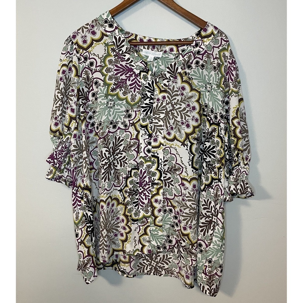 NWT Cynthia Rowley Paisley Top Size 2X Peasant Cottagecore Boho Chic 3/4 Sleeve